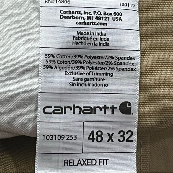 NEW Carhartt Men's Rugged Flex Relaxed Fit Canvas Work Pants Tan 48x32 - Picture 10 of 11